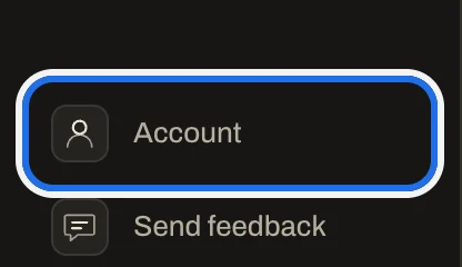 The lower sidebar with Account ringed, above Send feedback.