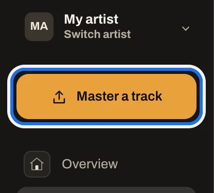 The sidebar with the Master a track button ringed, under the artist name.